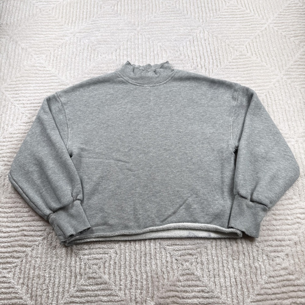 J Crew Sweatshirt Womens S Gray Mock Raw Hem Terry Minimalist Casual Cozy Luxe